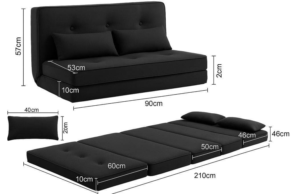 Canapé-lit noir avec dimensions