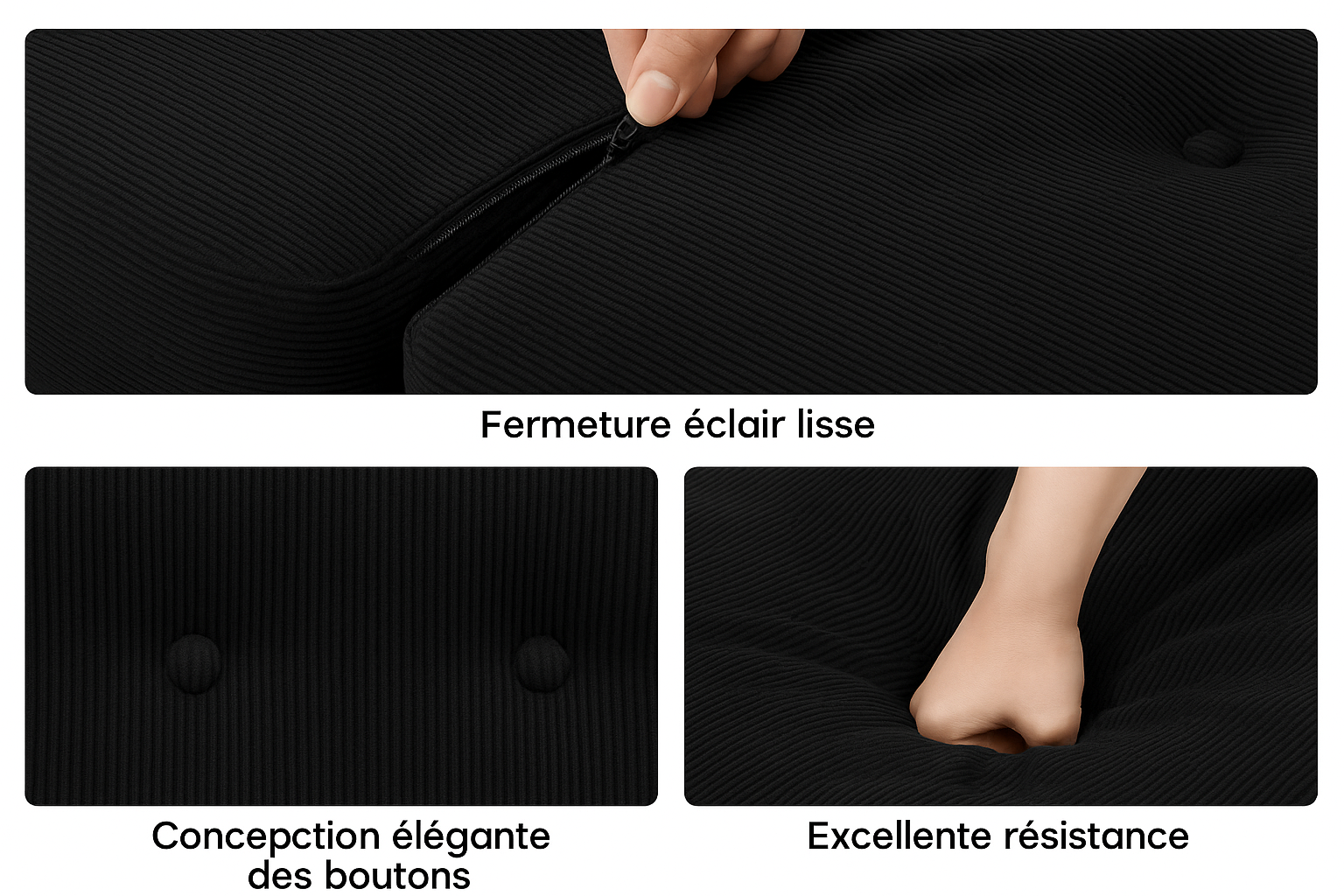 Coussin noir avec fermeture éclair