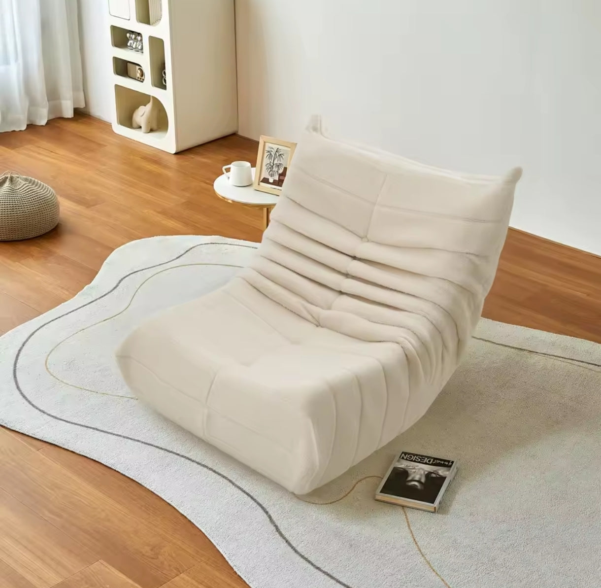 Canapé de sol paresseux en tissu peau d’agneau – Beige